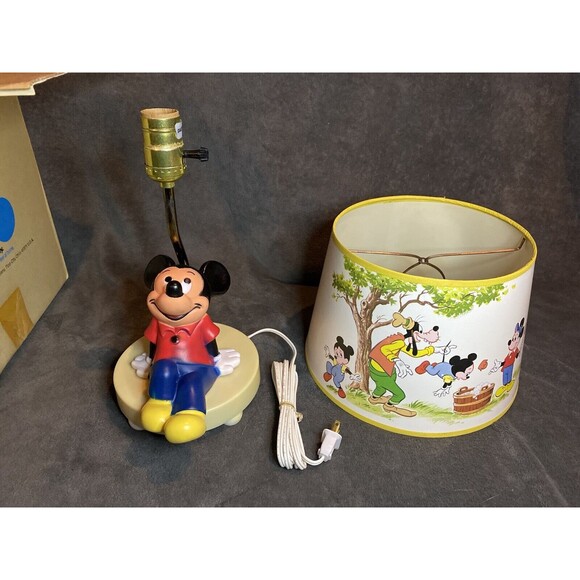 Vintage 80s DISNEY Mickey Mouse Nursery Lamp Original Shade 1981 Open Box - Picture 1 of 12